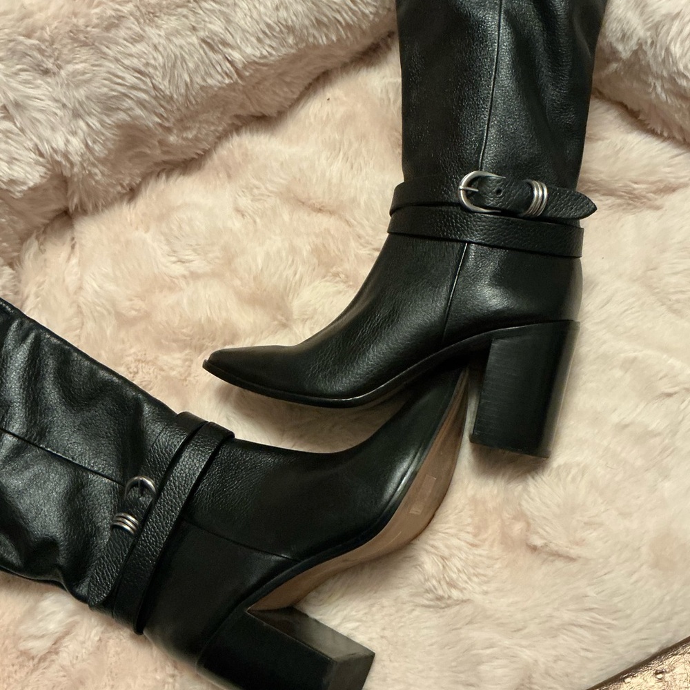 Dolce Vita Black Pointed-Toe Mid-Calf Heeled Boots with Strap SIZE 8-5 - Picture 16 of 16